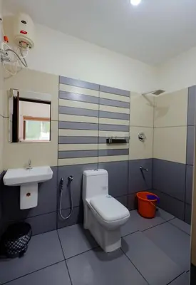 a bathroom with a toilet and a sink at Greenfield Homestay in Vythiri