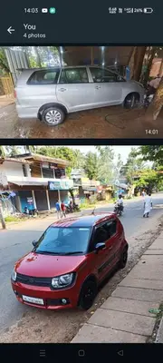 two pictures of a car parked on the street at Pebbles in Kozhikode