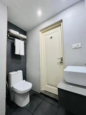 a bathroom with a white toilet and a sink at Nexstay Kassaba Inn in Kozhikode