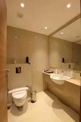 a bathroom with a toilet and a sink and a mirror at PARK RESIDENCY ARCADIA in Alwaye