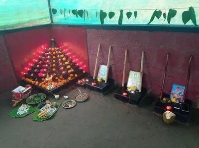 an overhead view of a table with food and lights at KURUVA SHORELINE WAYANAD in Chekadi