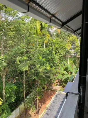 a view of a forest from a train window at Elegant RiverView Villa in Cochin