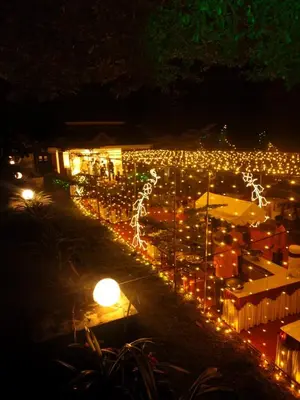 a city lit up at night with lights at Coconut Valley in Neriyamangalam