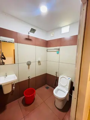 a bathroom with a toilet and a sink at Queen C Inn Wayanad in Mānantoddy