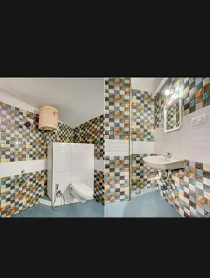 two pictures of a bathroom with a toilet and a sink at HILL BIRD HOME STAY Ooty in Ooty