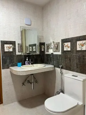 a bathroom with a toilet and a sink and a mirror at green home in Coonoor
