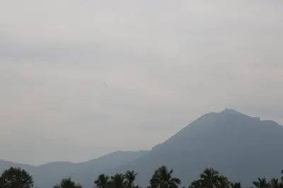 a mountain in the distance with palm trees in the foreground at JP Residency, near to Isha, Adhiyogi & Karunya in Alāndurai