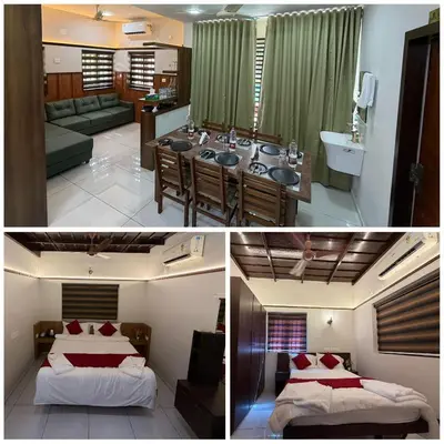 two pictures of a bedroom and a living room at Mangrove Heritage Home, Chendamangalam in Cochin