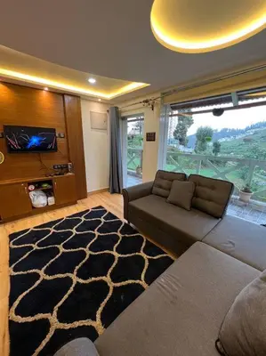 a living room with a couch and a television at Serene Hills in Ooty