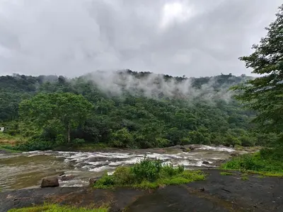 a river with smoke coming out of the trees at The Serene Cottage in Viripara