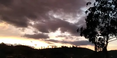 a cloudy sky at sunset with a tree at Sundara vana estate stay madikeri in Madikeri