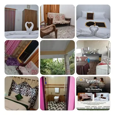 a collage of photos of a hotel room at Dream inn family homestay in Meenangadi