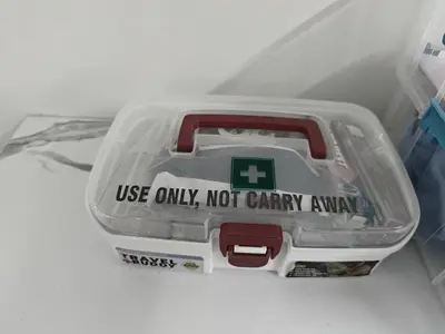 a plastic container with a sticker on it with a not carryaway ambulance at 7 Elysee Homestay - Onyx - Premium 3BHK Family Flat in Trichūr