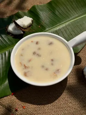 a bowl of soup on top of a banana leaf at Tool House - Great Estate Stay for Remote Work in Siddapur