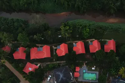 an overhead view of houses with red roofs at Bay View Suites, Vythiri, Wayanad in Wayanad