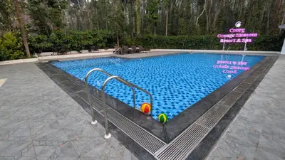 a swimming pool with balls in the middle of it at Coorg Orange Blossom Resort and Spa in Suntikoppa
