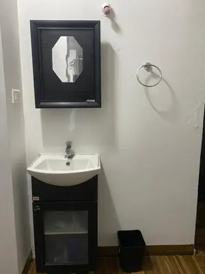 a bathroom with a sink and a picture on the wall at Jk homestay Mysore in Mysore