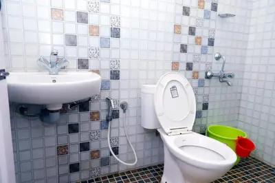a bathroom with a toilet and a sink at Ooty Horizon Heights in Ooty