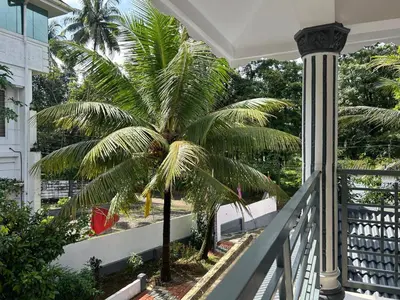 a palm tree on the porch of a house at Puzhayoram Homestay in Trichūr