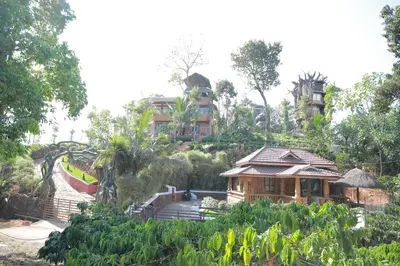 a house on top of a hill with trees at Blue Bell Resort in Periya