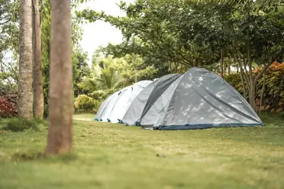 a row of tents sitting in the grass at Valley Vibes in Rāmanagaram