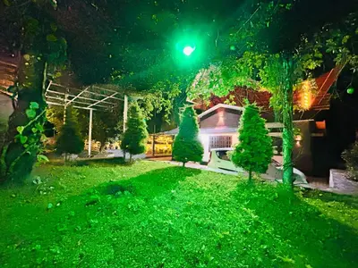 a house with a green yard at night at Wild Villa Homestay in Sultan Bathery