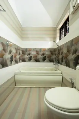 a bathroom with a toilet and a bath tub at Haven inn in Kotagiri