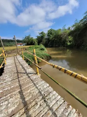 a rope bridge over a river at The Forest Temple in Kaniyāmbetta