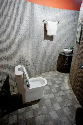 a bathroom with a toilet and a sink at Beehive staycations in Ambalavayal