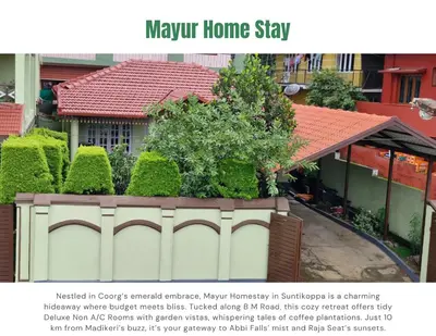 a flyer for a home stay with a picture of a house at MAYUR Home Stay in Suntikoppa