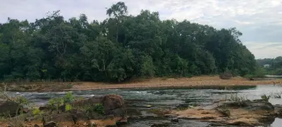 a river with rocks and trees in the background at Entire Villa Homestay Rooms IRITTY in Irrity