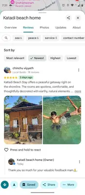 a page of a website with a person in the water at Katadi beach home in Thanniyam