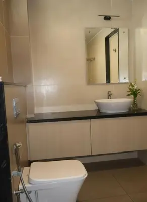 a bathroom with a white toilet and a sink at Hotel Vintage Classic in Coimbatore