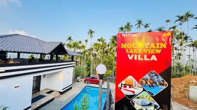 a sign for a mountain lake view villa at mountain lake view private pool villa -Wayanad in Meppādi