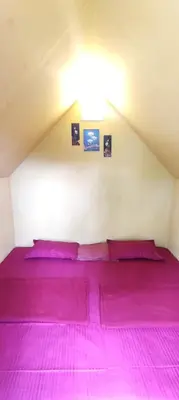 a room with a pink bed in a attic at Mount Camp in Marayoor