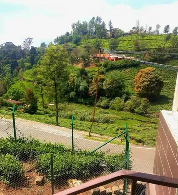 a view of a road and a hill with trees at Greendale in Kotagiri