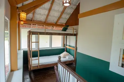 a bunk bed in a room with a green wall at Swastha Heritage Homestays Wayanad in Kaniyāmbetta