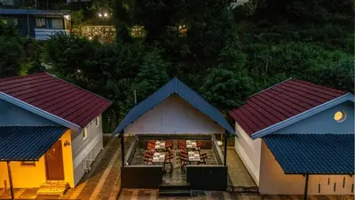 an overhead view of a building with two roofs at Interlaken - 4 BR VIlla in Yedapalli