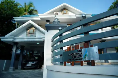 a house with a sign in front of it at Sree Nandhavanam Homestay in Guruvāyūr
