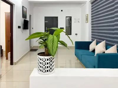a plant sitting on a table in a living room at Lakshmi Home in Trichūr