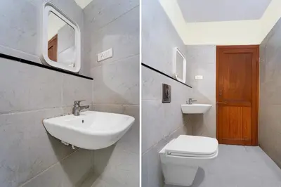two pictures of a bathroom with a sink and a toilet at Super Collection O Omni Bus Terminal Gandhipuram Formerly Apple Grand in Coimbatore