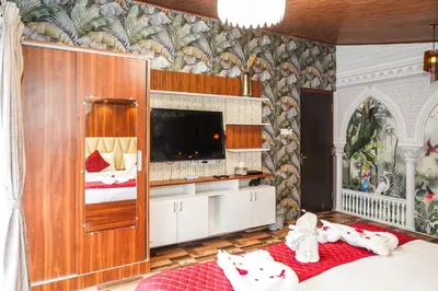 a bedroom with a tv and a bed in a room at Le Karaj Meadows in Lovedale