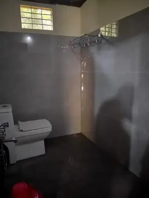a bathroom with a toilet and a shower stall at THE DOCkSIDE INN in Madikeri