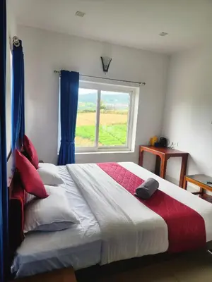 a bedroom with a large bed with a window at White house in Ooty