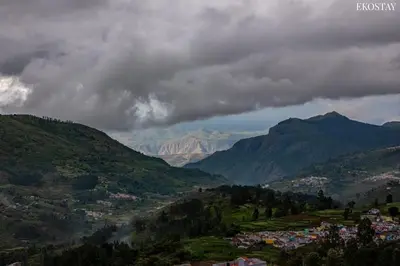 a view of a valley with mountains and a city at EKOSTAY - Skyfall Dew Drops in Ooty