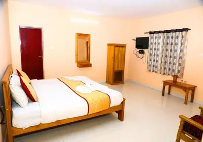 a bedroom with a bed and a tv in it at JJ Homes in Ooty