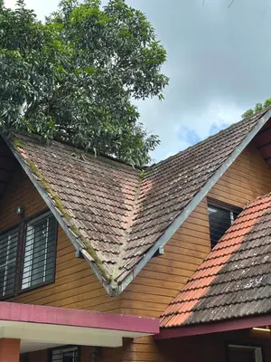a roof of a house with a tree on it at Cottage on Riverside in Irinjālakuda