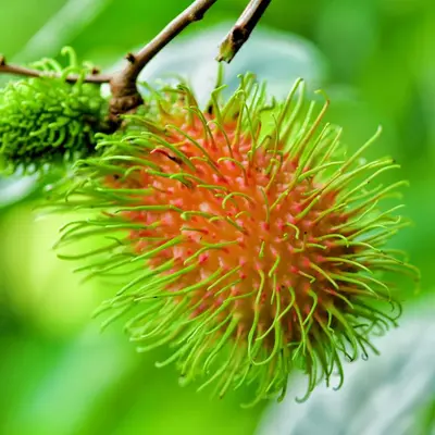 a close up of a durian fruit on a tree at Nature's nest in Kuttampuzha