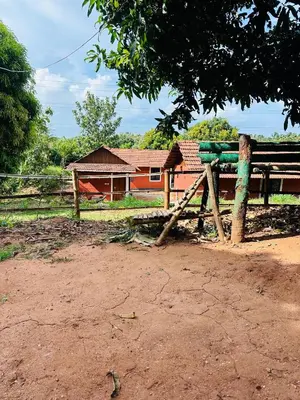 a wooden fence in front of a house at Jungle Homes in Kollengode