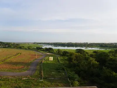 an aerial view of a road next to a river at Pearl Home Luxury 3Bhk family-friendly Appartment in Mysore